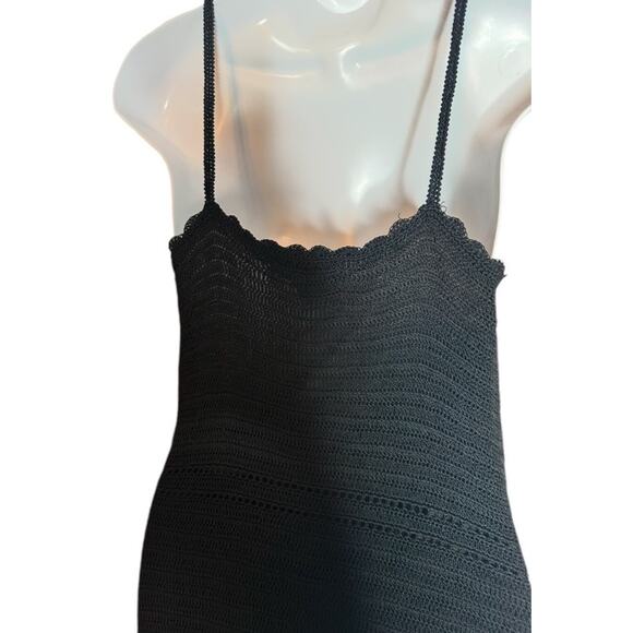 Papell Y2K Crochet Black Embroidered Beaded Floral Whimsigoth Fairy Slip Dress M - Picture 6 of 15